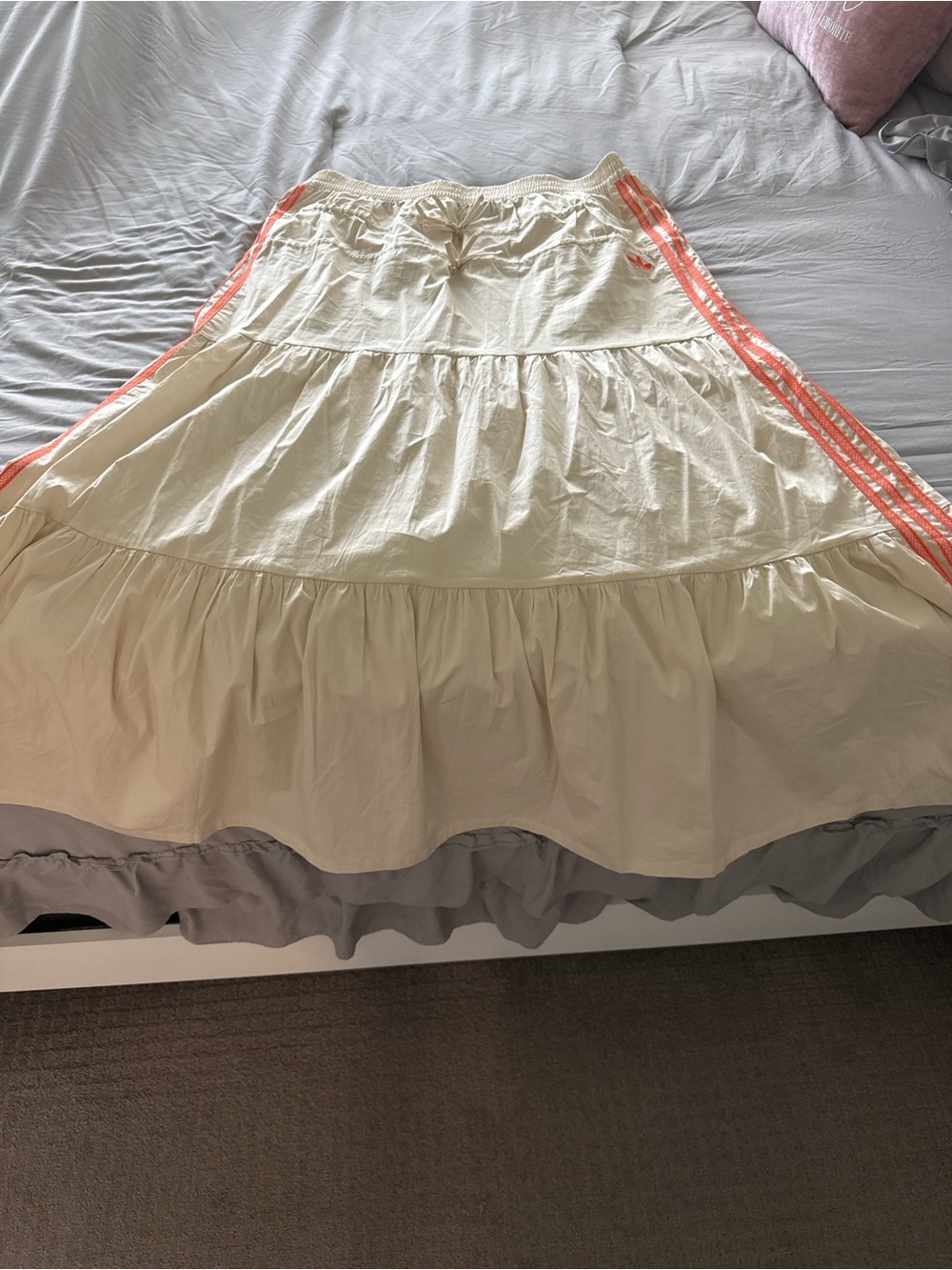adidas Cream Tiered Maxi Skirt with Coral Stripe
